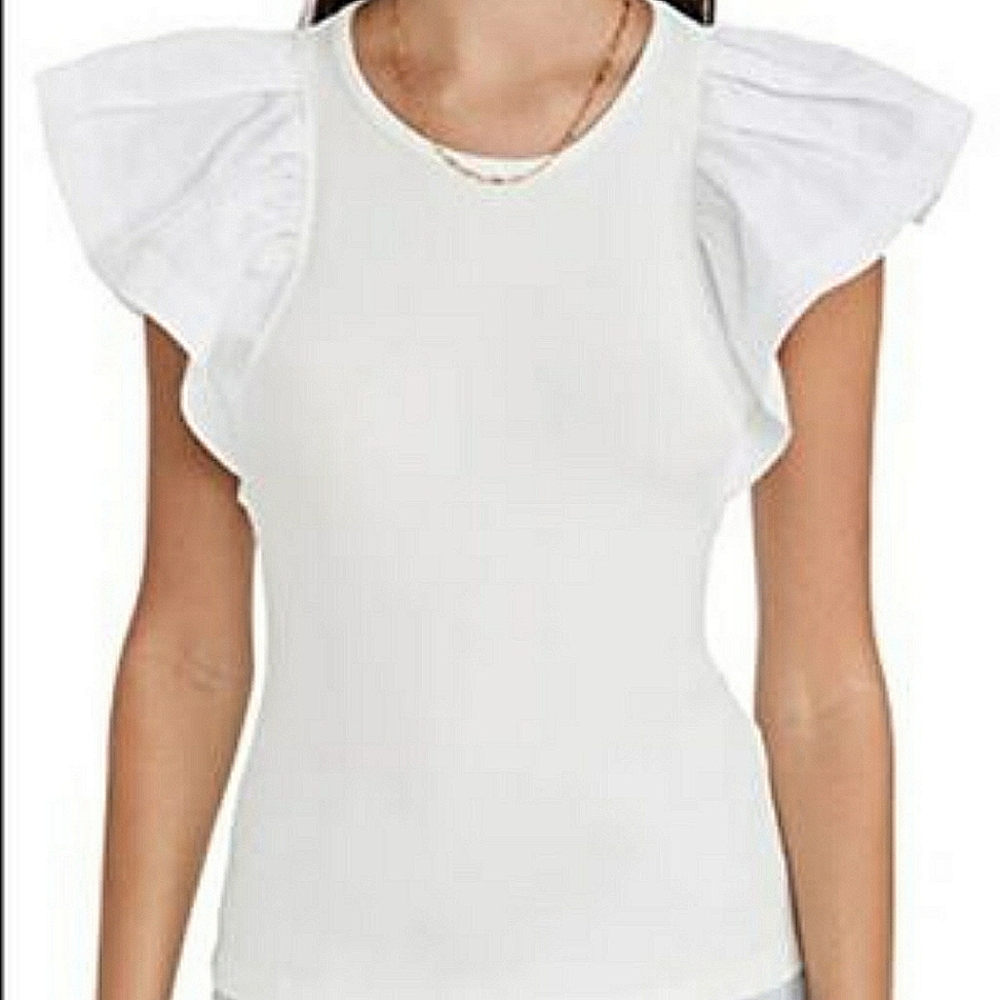 A.L.C. White Ruffle Sleeve Knit Top